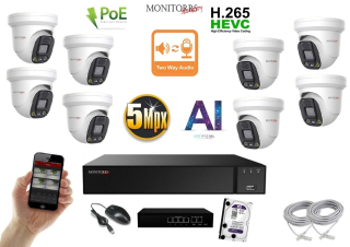 Monitorrs Security AI Aktív IP 8 kamerový set so switchom 5 Mpix WDome (6077K8B)