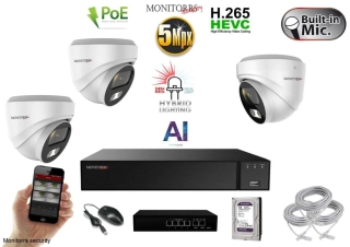 MS AI hybrid Light IP 3 kamerový set so switchom 5 Mpix WDome (6141K3B)
