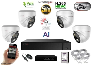 MS AI hybrid Light IP 4 kamerový set so switchom 5 Mpix WDome (6141K4B)