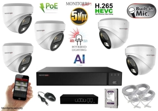 MS AI hybrid Light IP 5 kamerový set so switchom 5 Mpix WDome (6141K5B)