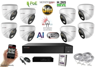 MS AI hybrid Light IP 8 kamerový set so switchom 5 Mpix WDome (6141K8B)