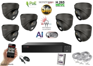 Monitorrs Security AI hybrid Light IP 6 kamerový set 5 Mpix GDome (6142K6)