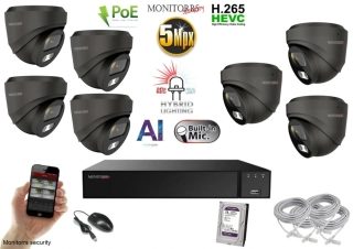 Monitorrs Security AI hybrid Light IP 7 kamerový set 5 Mpix GDome (6142K7)