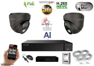 MS AI hybrid Light IP 2 kamerový set so switchom 5 Mpix GDome (6142K2B)