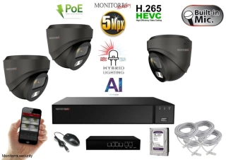 MS AI hybrid Light IP 3 kamerový set so switchom 5 Mpix GDome (6142K3B)