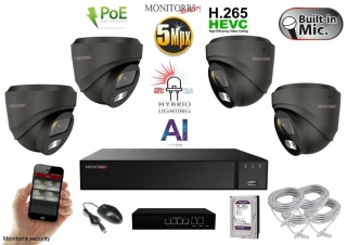 MS AI hybrid Light IP 4 kamerový set so switchom 5 Mpix GDome (6142K4B)