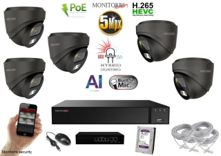 MS AI hybrid Light IP 5 kamerový set so switchom 5 Mpix GDome (6142K5B)