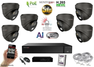MS AI hybrid Light IP 6 kamerový set so switchom 5 Mpix GDome (6142K6B)