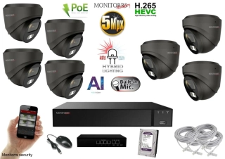 MS AI hybrid Light IP 7 kamerový set so switchom 5 Mpix GDome (6142K7B)