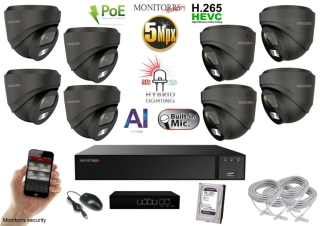 MS AI hybrid Light IP 8 kamerový set so switchom 5 Mpix GDome (6142K8B)
