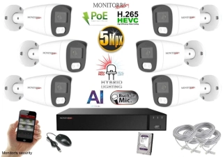 Monitorrs Security AI hybrid Light IP 6 kamerový set 5 Mpix WTube (6143K6)