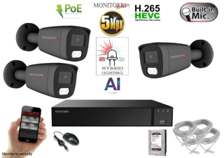 Monitorrs Security AI hybrid Light IP 3 kamerový set 5 Mpix Gtube (6144K3)