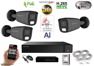MS AI hybrid Light IP 3 kamerový set so switchom 5 Mpix Gtube (6144K3B)