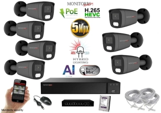 MS AI hybrid Light IP 7 kamerový set so switchom 5 Mpix Gtube (6144K7B)