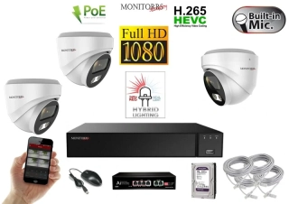MS Hybrid Light IP 3 kamerový set so switchom 2 Mpix WDome (6211K3B)