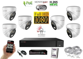 MS Hybrid Light IP 6 kamerový set so switchom 2 Mpix WDome (6211K6B)
