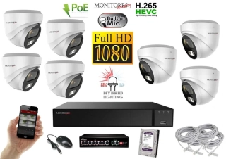 MS Hybrid Light IP 7 kamerový set so switchom 2 Mpix WDome (6211K7B)