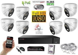 MS Hybrid Light IP 8 kamerový set so switchom 2 Mpix WDome (6211K8B)