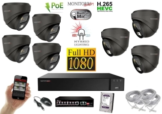 MS Hybrid Light IP 7 kamerový set so switchom 2 Mpix GDome (6212K7B)