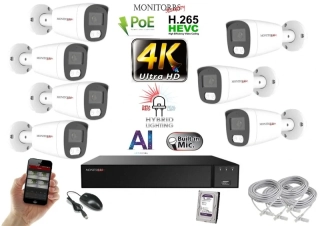Monitorrs Security AI Hybrid Light IP 7 kamerový set 8 Mpix WTube (6484K7)