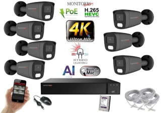 Monitorrs Security AI Hybrid Light IP 7 kamerový set 8 Mpix GTube (6483K7)