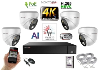 Monitorrs Security AI Hybrid Light IP 4 kamerový set 8 Mpix WDome (6481K4)