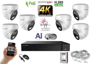 Monitorrs Security AI Hybrid Light IP 6 kamerový set 8 Mpix WDome (6481K6)