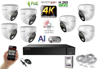 Monitorrs Security AI Hybrid Light IP 7 kamerový set 8 Mpix WDome (6481K7)