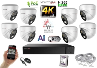 Monitorrs Security AI Hybrid Light IP 8 kamerový set 8 Mpix WDome (6481K8)