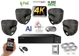 Monitorrs Security AI Hybrid Light IP 4 kamerový set 8 Mpix GDome (6482K4)