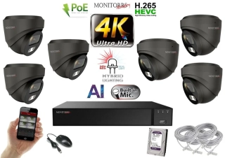 Monitorrs Security AI Hybrid Light IP 6 kamerový set 8 Mpix GDome (6482K6)