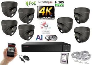 Monitorrs Security AI Hybrid Light IP 7 kamerový set 8 Mpix GDome (6482K7)
