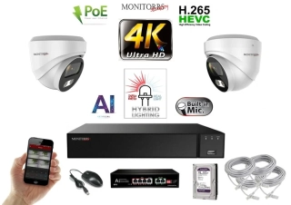 MS AI Hybrid Light IP 2 kamerový set so switchom 8 Mpix WDome (6481K2B)