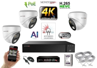 MS AI Hybrid Light IP 3 kamerový set so switchom 8 Mpix WDome (6481K3B)