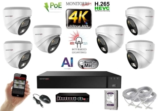 MS AI Hybrid Light IP 6 kamerový set so switchom 8 Mpix WDome (6481K6B)