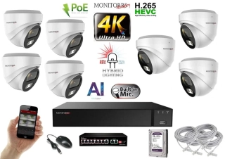 MS AI Hybrid Light IP 7 kamerový set so switchom 8 Mpix WDome (6481K7B)