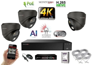 MS AI Hybrid Light IP 3 kamerový set so switchom 8 Mpix GDome (6482K3B)