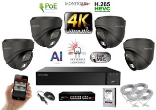 MS AI Hybrid Light IP 4 kamerový set so switchom 8 Mpix GDome (6482K4B)