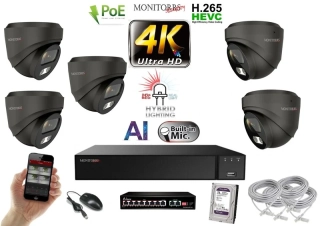 MS AI Hybrid Light IP 5 kamerový set so switchom 8 Mpix GDome (6482K5B)
