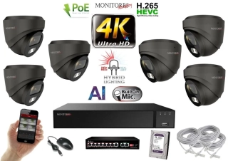 MS AI Hybrid Light IP 6 kamerový set so switchom 8 Mpix GDome (6482K6B)