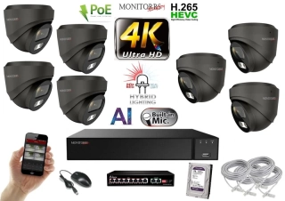 MS AI Hybrid Light IP 7 kamerový set so switchom 8 Mpix GDome (6482K7B)