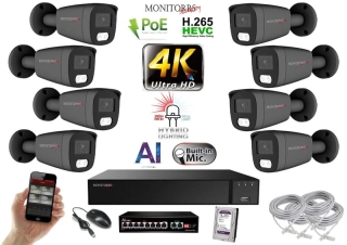 MS AI Hybrid Light IP 8 kamerový set so switchom 8 Mpix GTube (6483K8B)