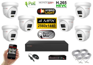 Monitorrs Security IP kamerový set so switchom 6× 4 Mpx PoE Dome – Hybrid Light (6032K6B)