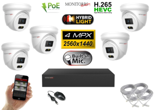 Monitorrs Security IP kamerový set 5 × 4 Mpx PoE Dome – Hybrid Light (6032K5)