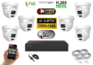 Monitorrs Security IP kamerový set 6 × 4 Mpx PoE Dome – Hybrid Light (6032K6)